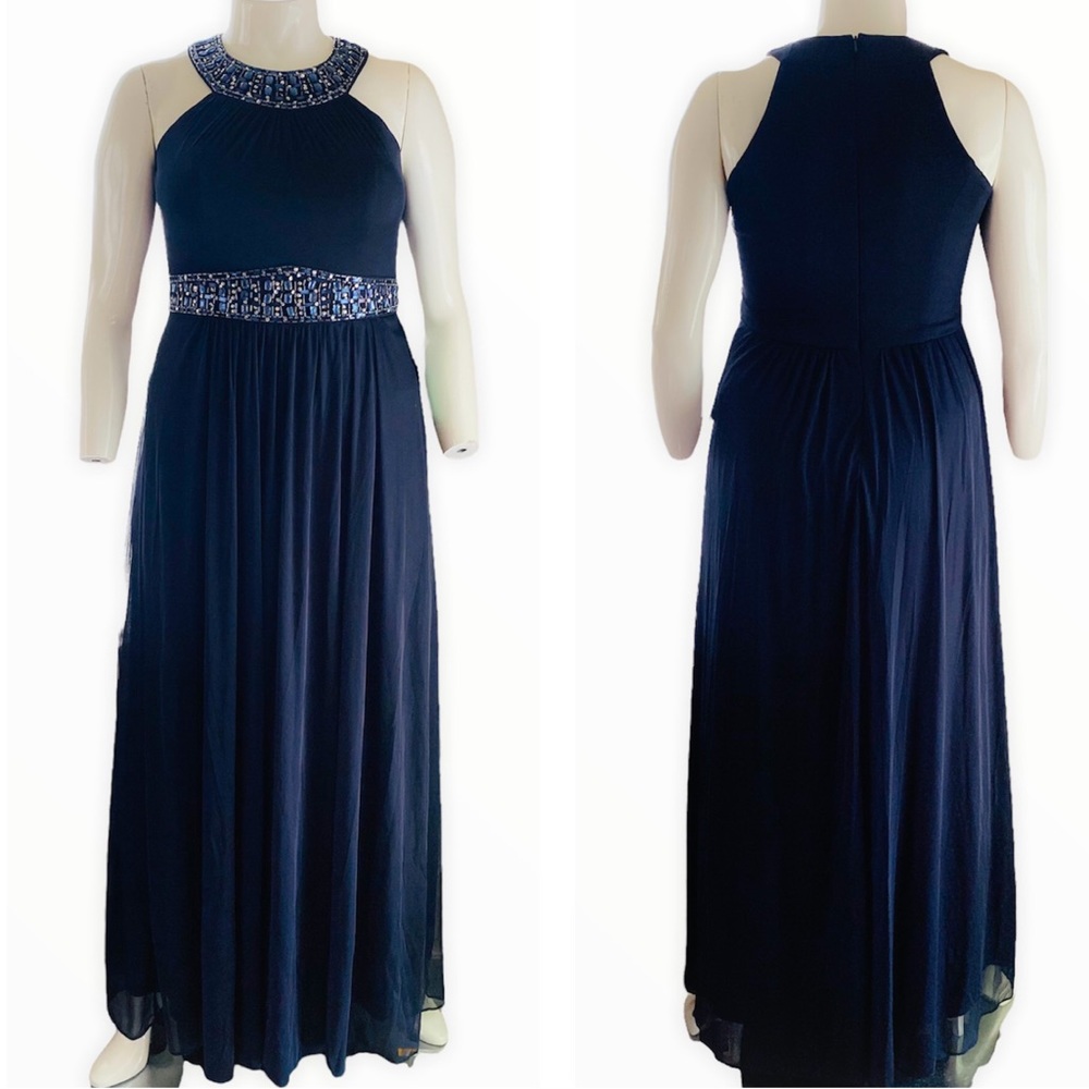 Sténay NWT Navy Beaded Long Flowy Formal Dress‎ Size 10